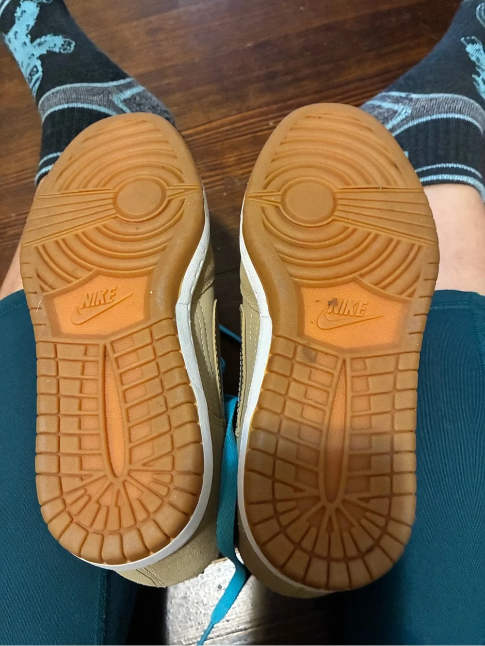 Nike Women’s High-Top Sneakers in Tan with Turquoise Laces